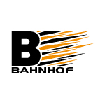 Logo: BAHNHOF schwarze Schrift auf weißem Hintergrund